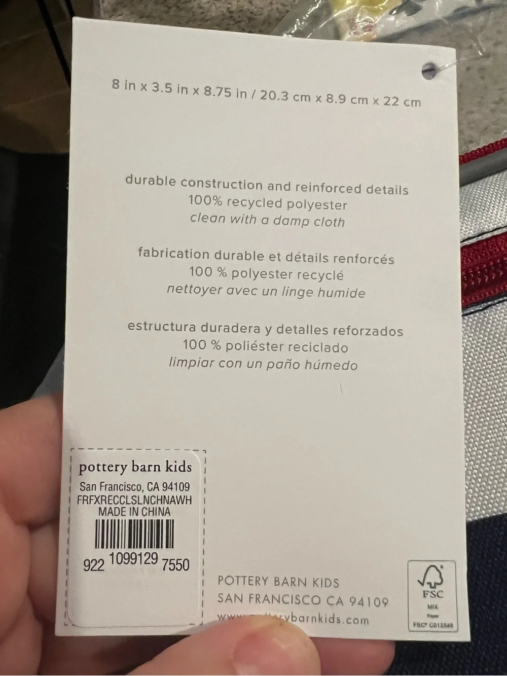 Pottery Barn Kids Navy & White Striped Lunch Bag with Red Trim